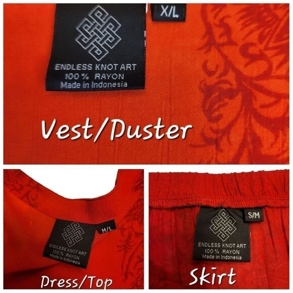 ENDLESS Knot Art Women's Vintage 3pc Bohemian Hippie Set Vest Tunic Skirt - Picture 9 of 15